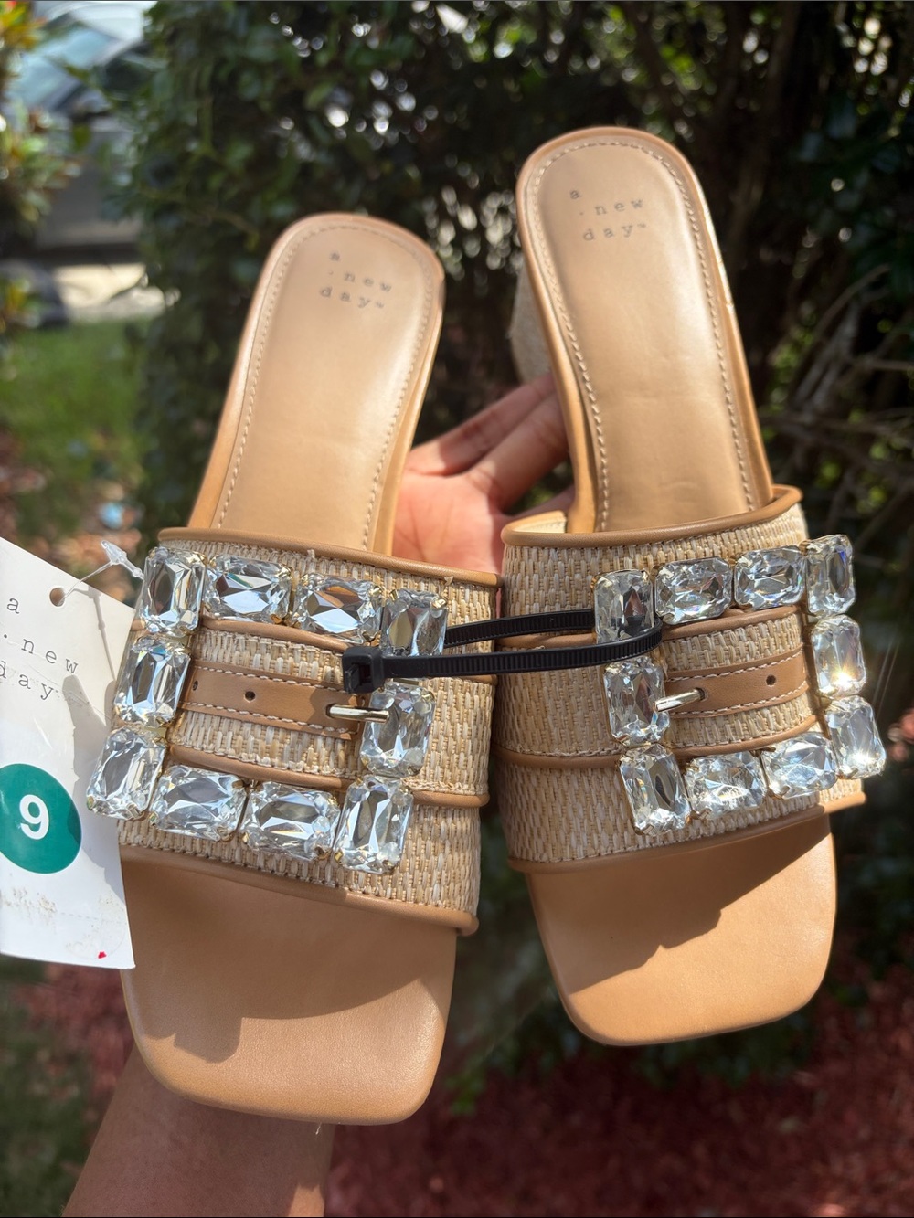 a new day Tan Woven Block Heel Slide with Crystal Buckle - Picture 3 of 12